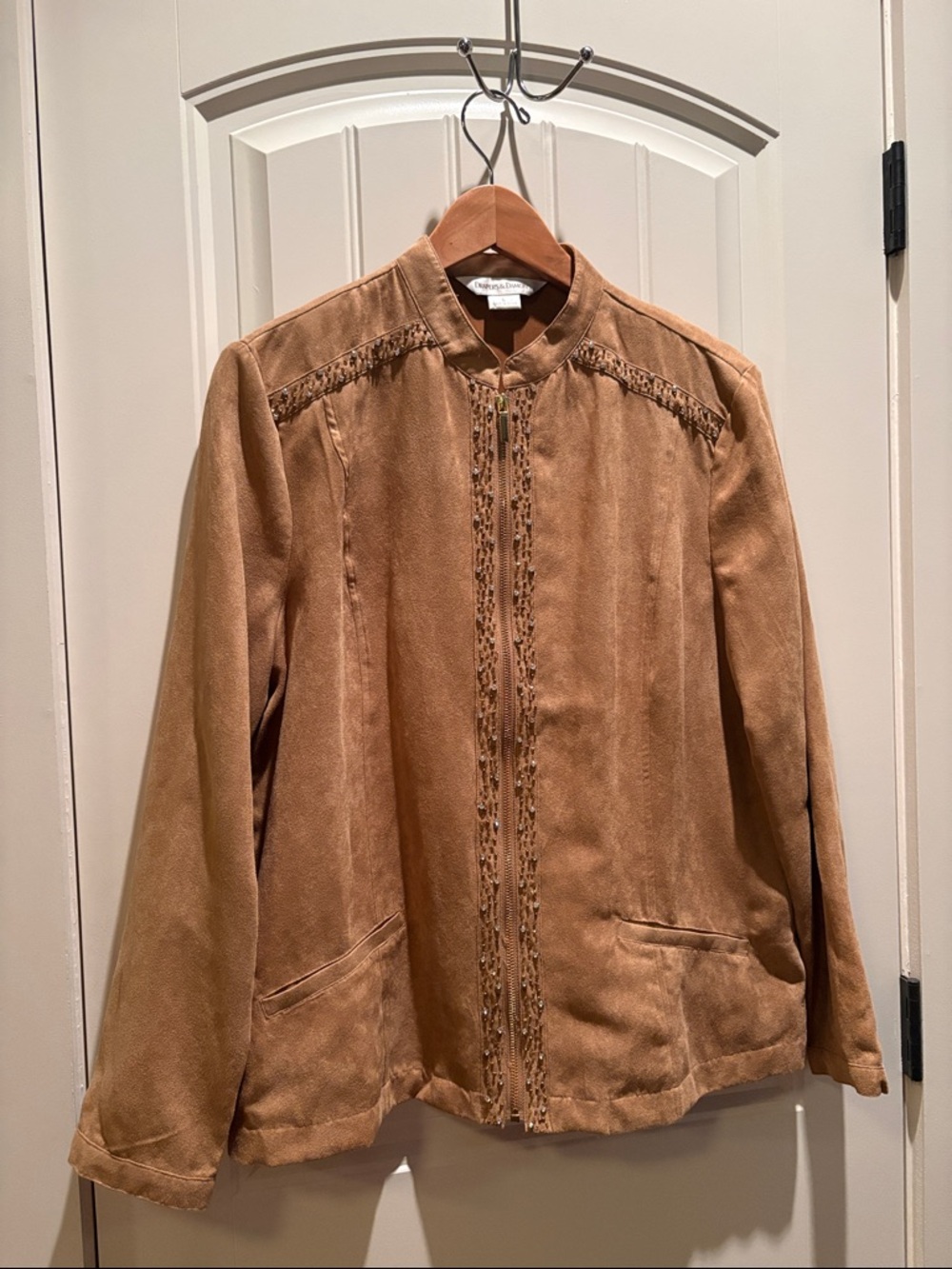 Tan Suede-Look Zip-Front Jacket